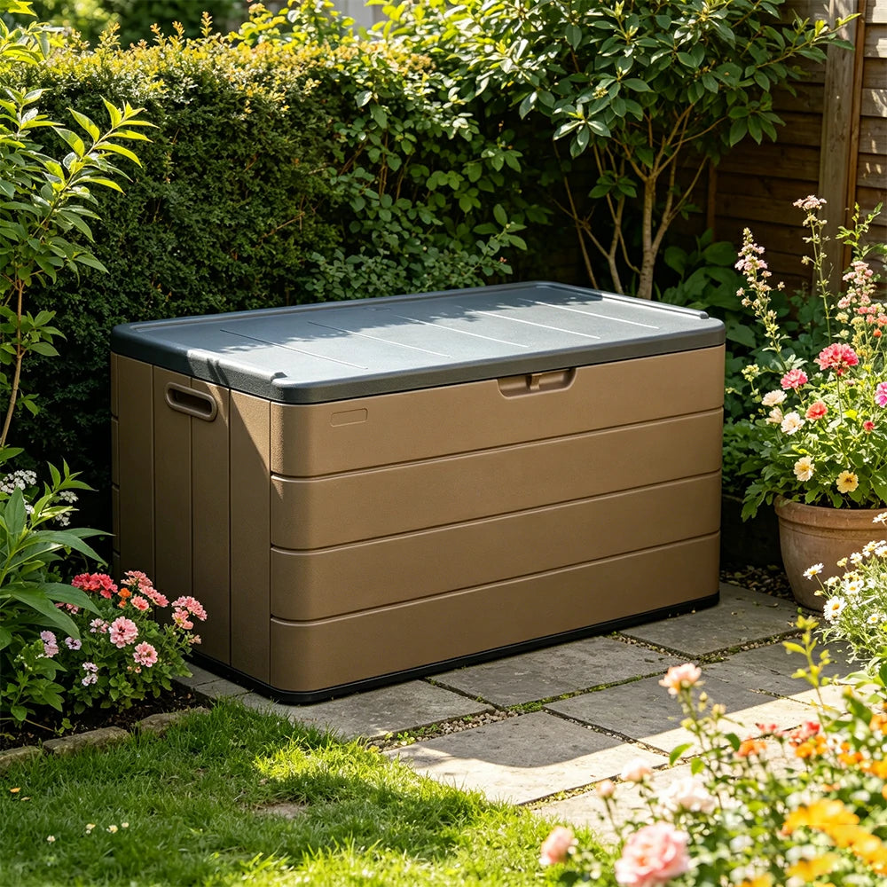 SOLARA Outdoor Storage Cabinet - Weatherproof UV Resistant Lockable Garden Patio Storage Box - Brown