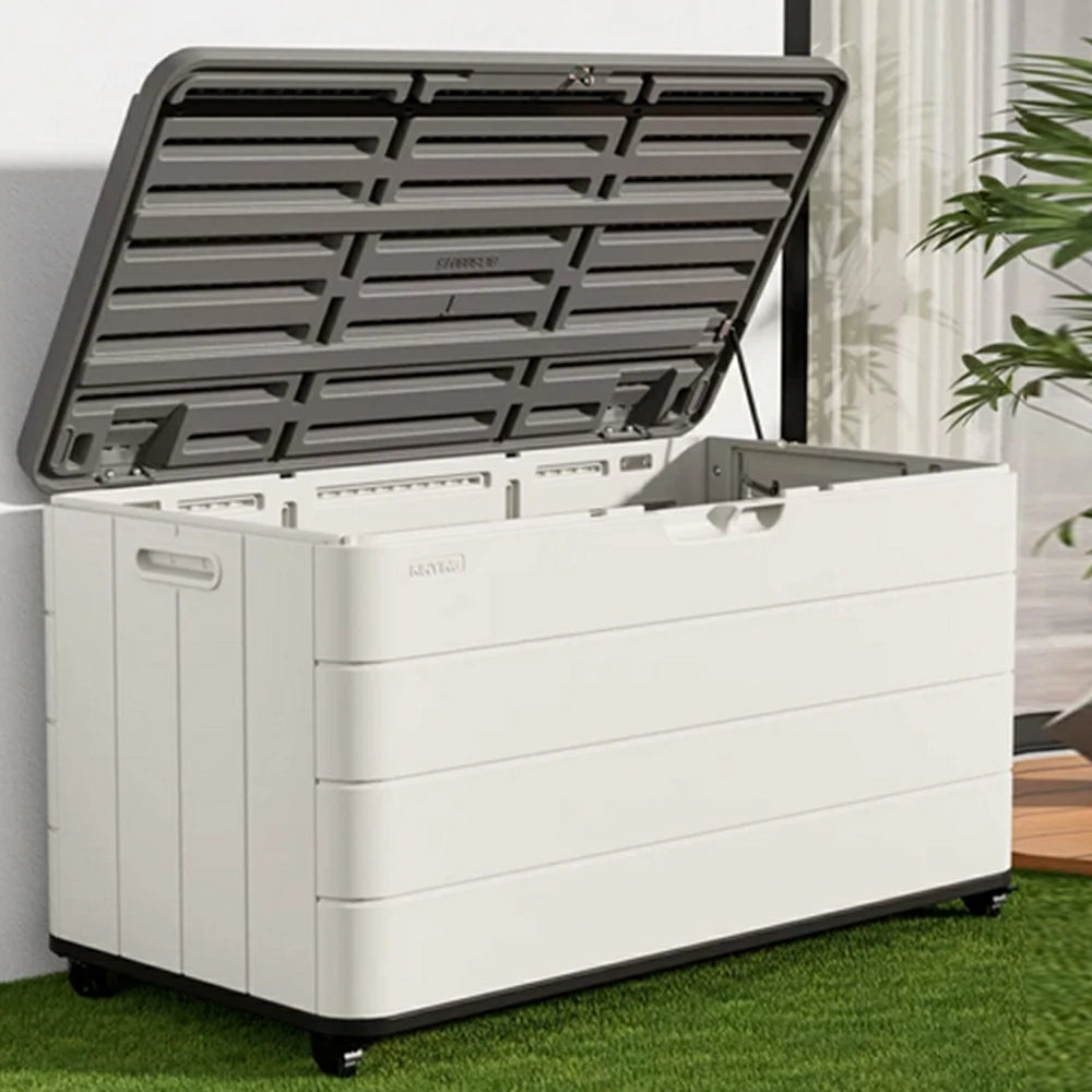 SOLARA Outdoor Storage Cabinet - Weatherproof Lockable Garden Patio Storage Box with Wheels - White