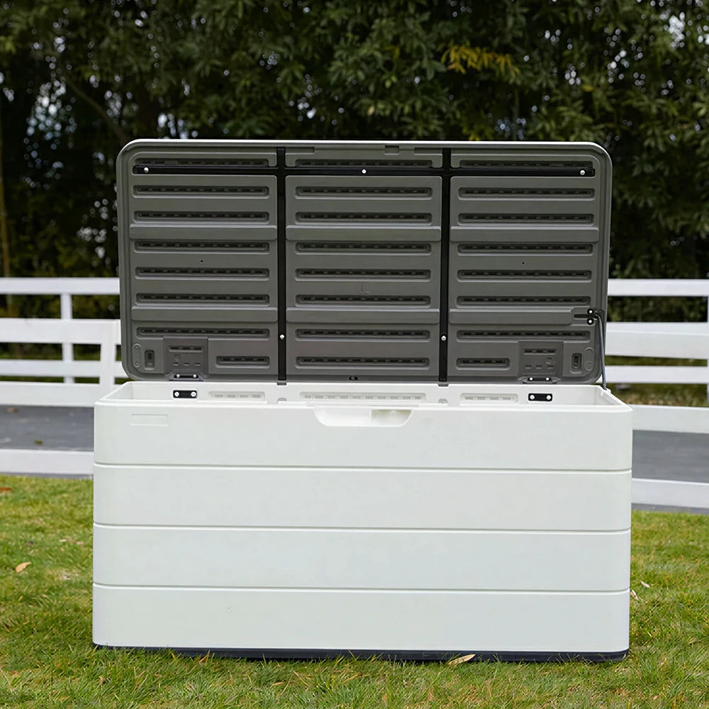 SOLARA Outdoor Storage Cabinet - Weatherproof Lockable Garden Patio Storage Box with Wheels - White