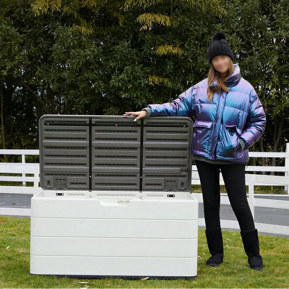 SOLARA Outdoor Storage Cabinet - Weatherproof Lockable Garden Patio Storage Box with Wheels - White