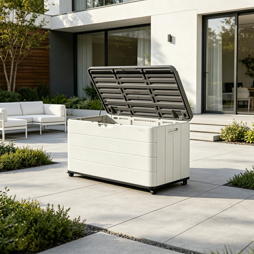 SOLARA Outdoor Storage Cabinet - Weatherproof Lockable Garden Patio Storage Box with Wheels - White