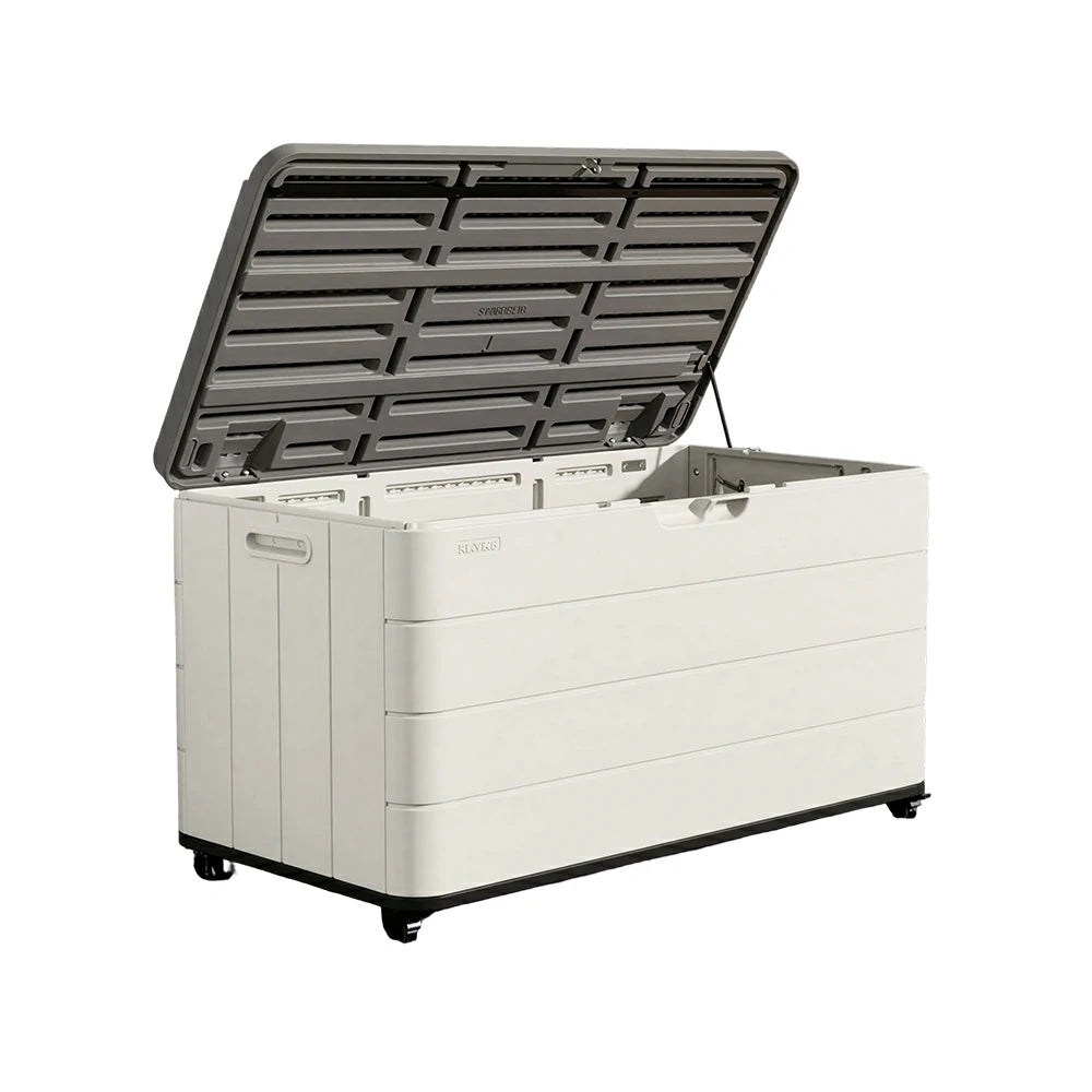 SOLARA Outdoor Storage Cabinet - Weatherproof Lockable Garden Patio Storage Box with Wheels - White
