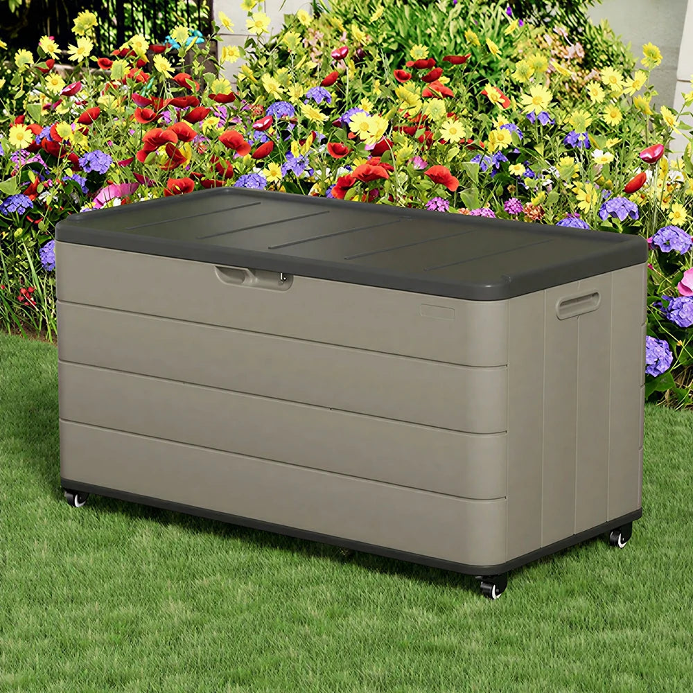 SOLARA Outdoor Storage Cabinet - Weatherproof Lockable Garden Patio Storage Box with Wheels - Brown