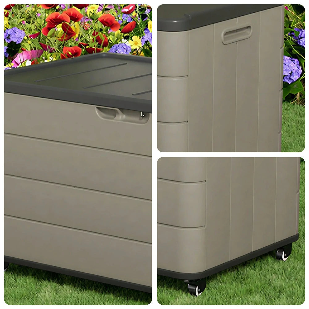 SOLARA Outdoor Storage Cabinet - Weatherproof Lockable Garden Patio Storage Box with Wheels - Brown