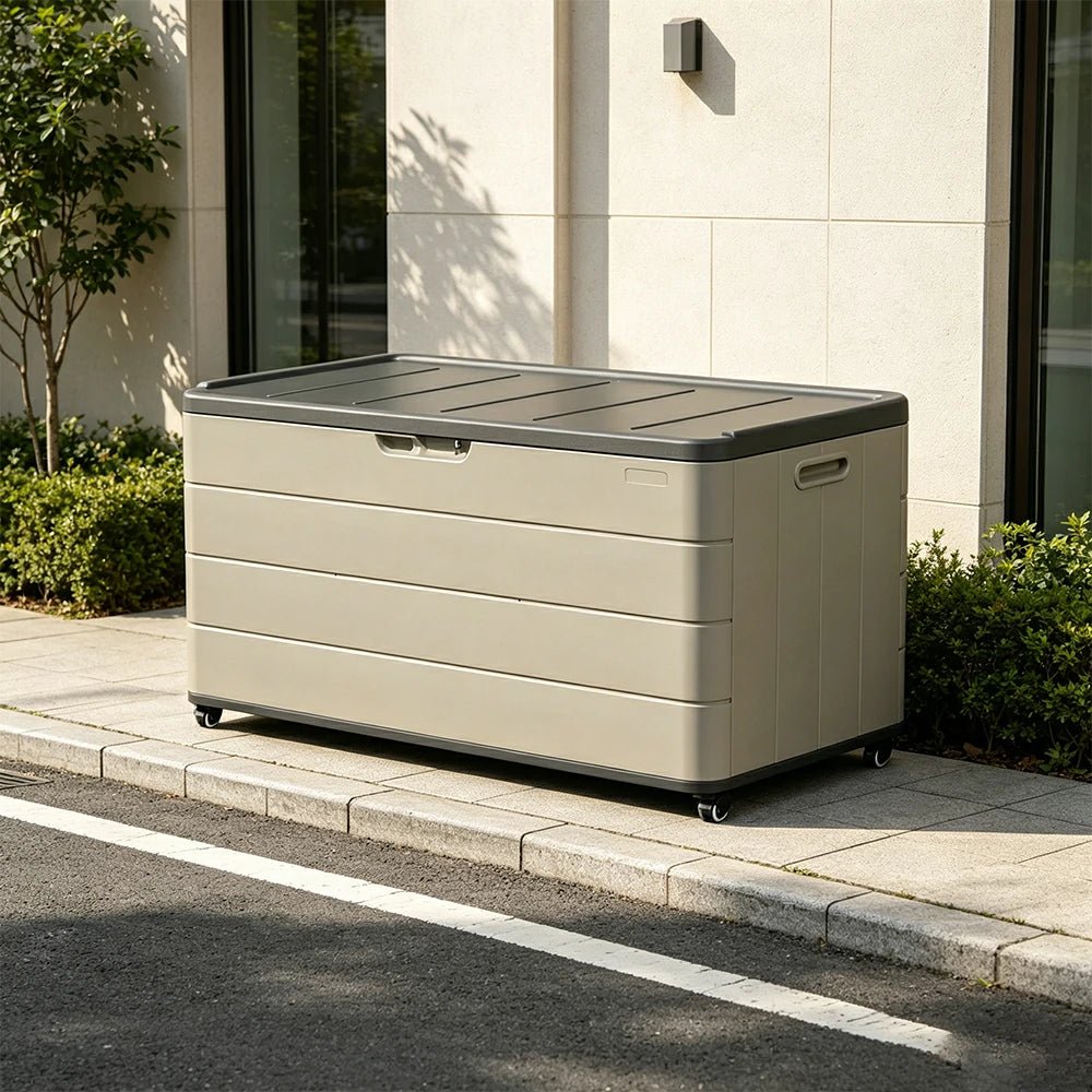 SOLARA Outdoor Storage Cabinet - Weatherproof Lockable Garden Patio Storage Box with Wheels - Brown