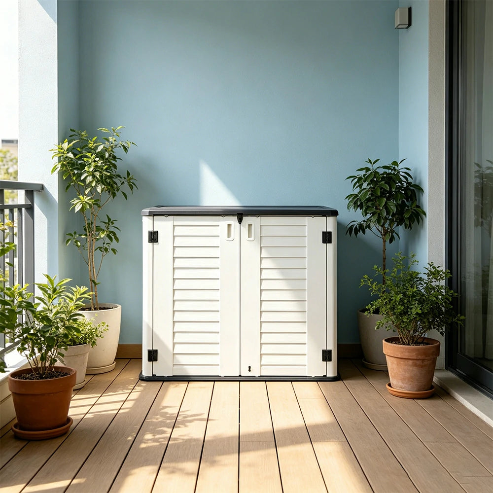 SOLARA Outdoor Storage Cabinet - Weatherproof Lockable Single Tier Garden Patio Tool Storage - White