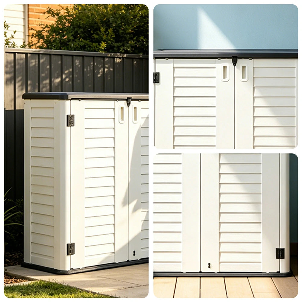 SOLARA Outdoor Storage Cabinet - Weatherproof Lockable Single Tier Garden Patio Tool Storage - White