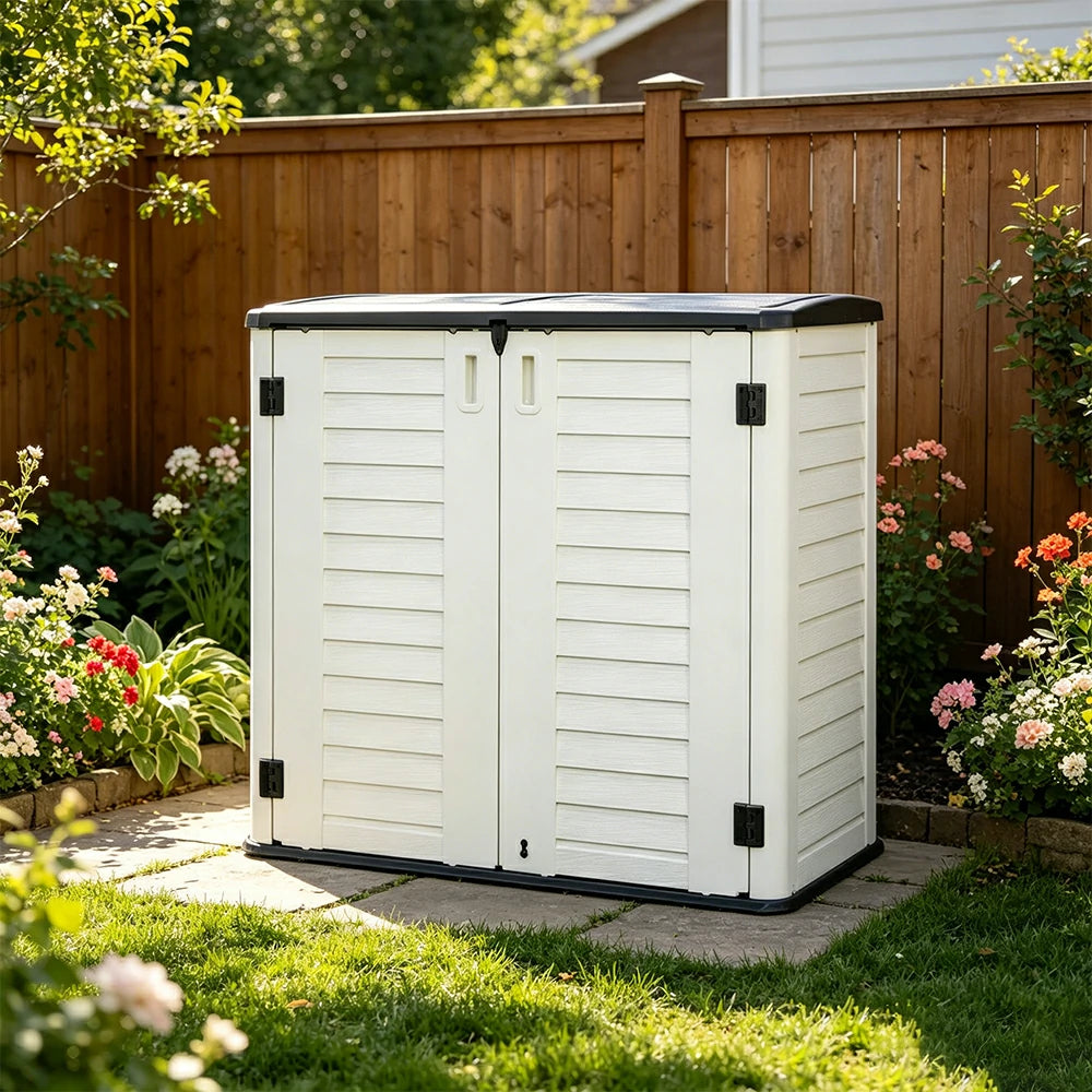 SOLARA Outdoor Storage Cabinet - Weatherproof Lockable Single Tier Garden Patio Tool Storage - White