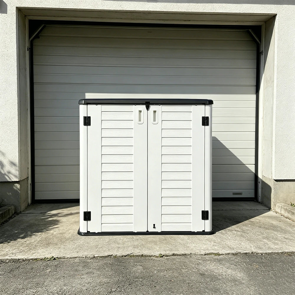 SOLARA Outdoor Storage Cabinet - Weatherproof Lockable Single Tier Garden Patio Tool Storage - White