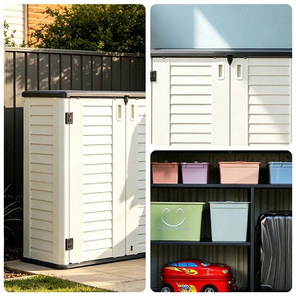 SOLARA Outdoor Storage Cabinet - Weatherproof Lockable Single Tier Garden Patio Shelf Storage - White