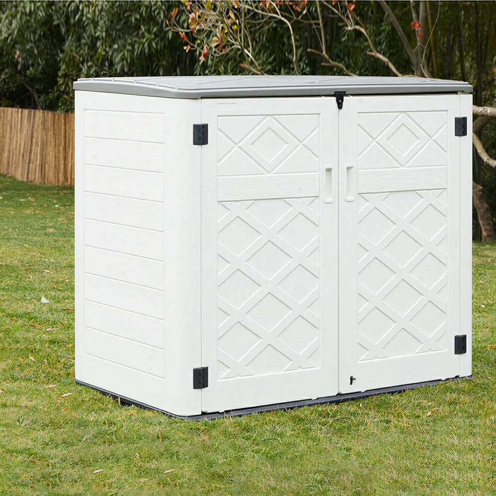 SOLARA Outdoor Storage Cabinet - Weatherproof Lockable Large Garden Patio Tool Storage - White
