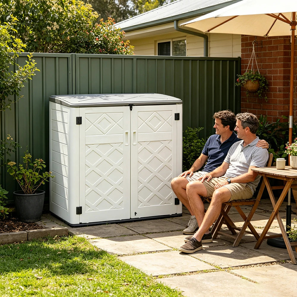 SOLARA Outdoor Storage Cabinet - Weatherproof Lockable Large Garden Patio Tool Storage - White