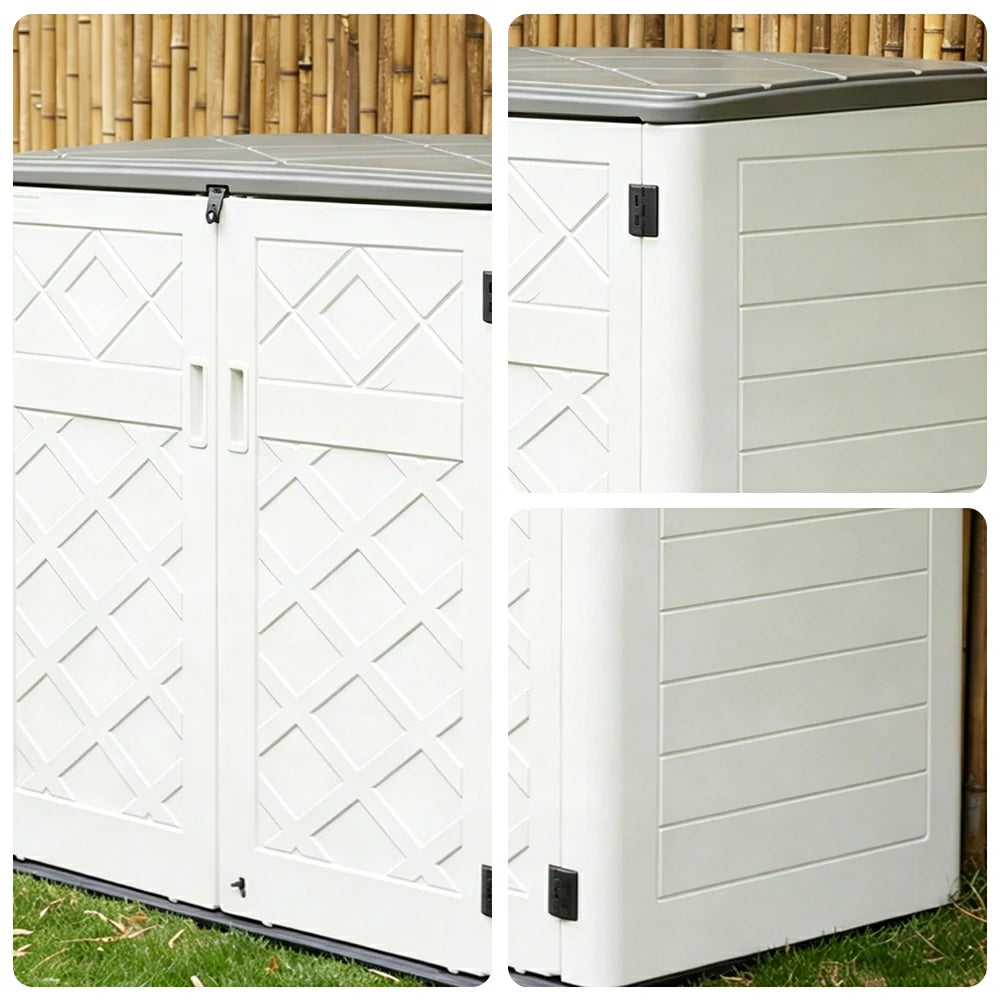 SOLARA Outdoor Storage Cabinet - Weatherproof Lockable Large Garden Patio Tool Storage - White