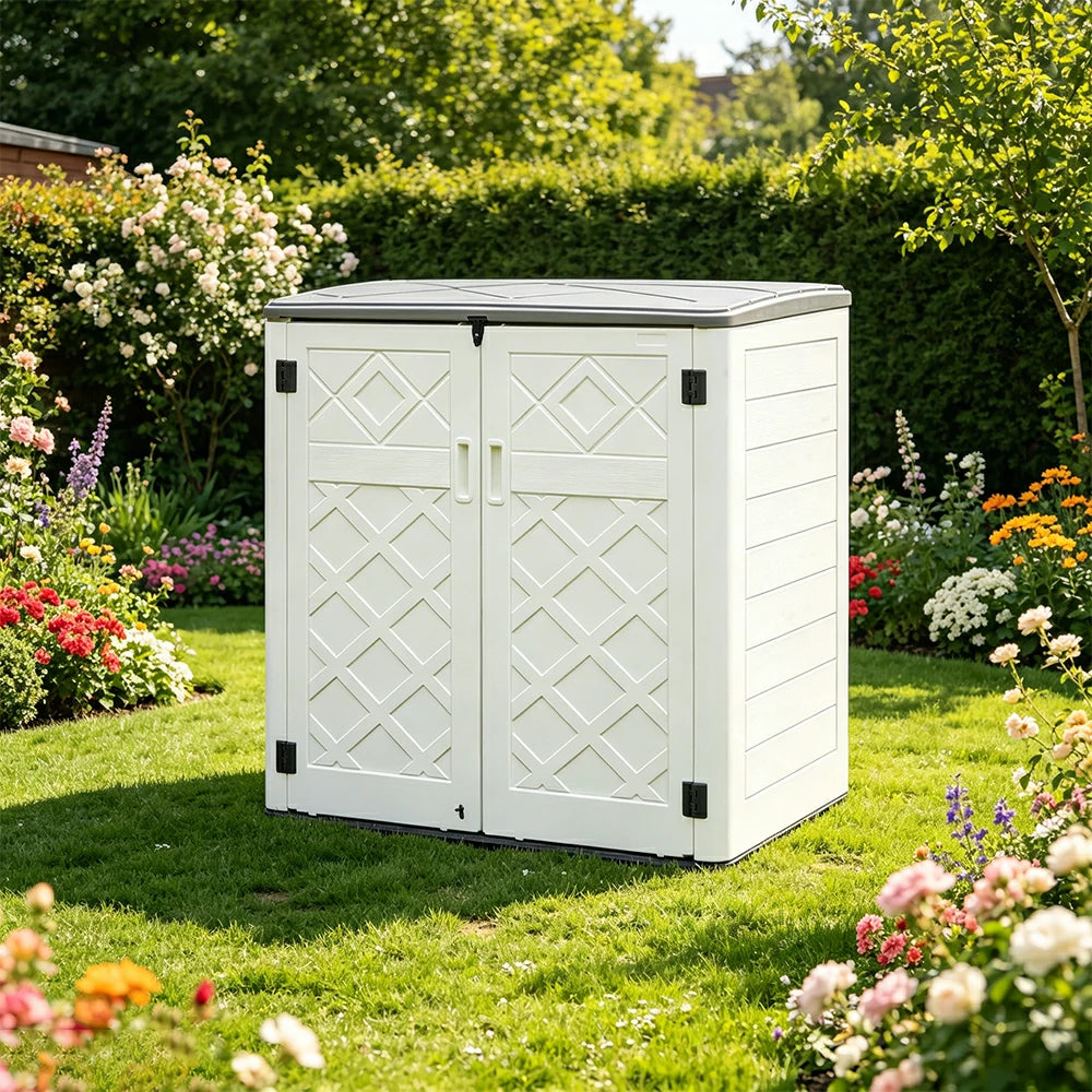 SOLARA Outdoor Storage Cabinet - Weatherproof Lockable Large Garden Patio Tool Storage - White
