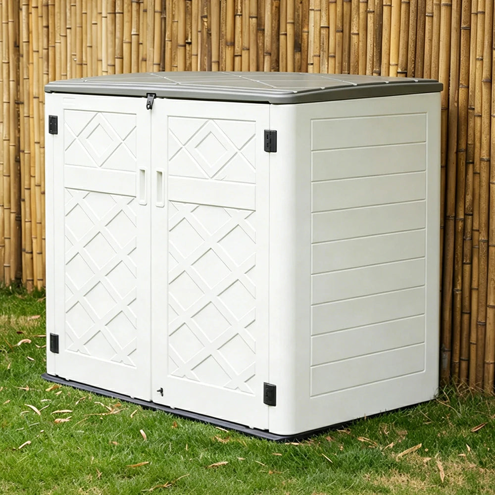 SOLARA Outdoor Storage Cabinet - Weatherproof Lockable Large Garden Patio Tool Storage - White