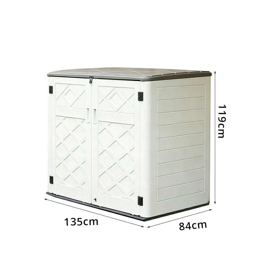 SOLARA Outdoor Storage Cabinet - Weatherproof Lockable Large Garden Patio Tool Storage - White