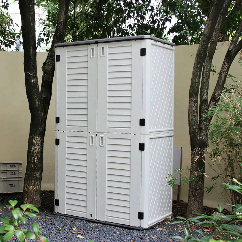 SOLARA Outdoor Storage Cabinet - Weatherproof Lockable Tall Garden Patio Tool Storage - White