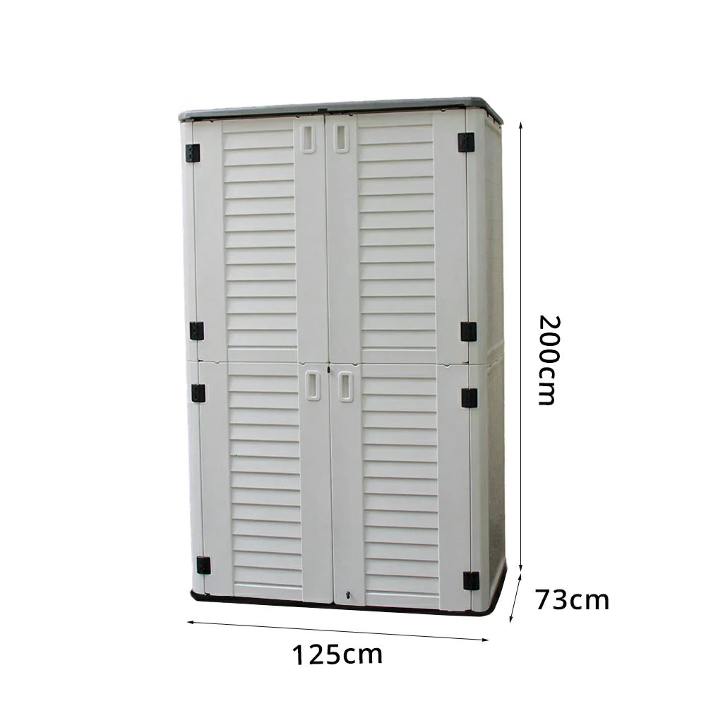 SOLARA Outdoor Storage Cabinet - Weatherproof Lockable Tall Garden Patio Tool Storage - White