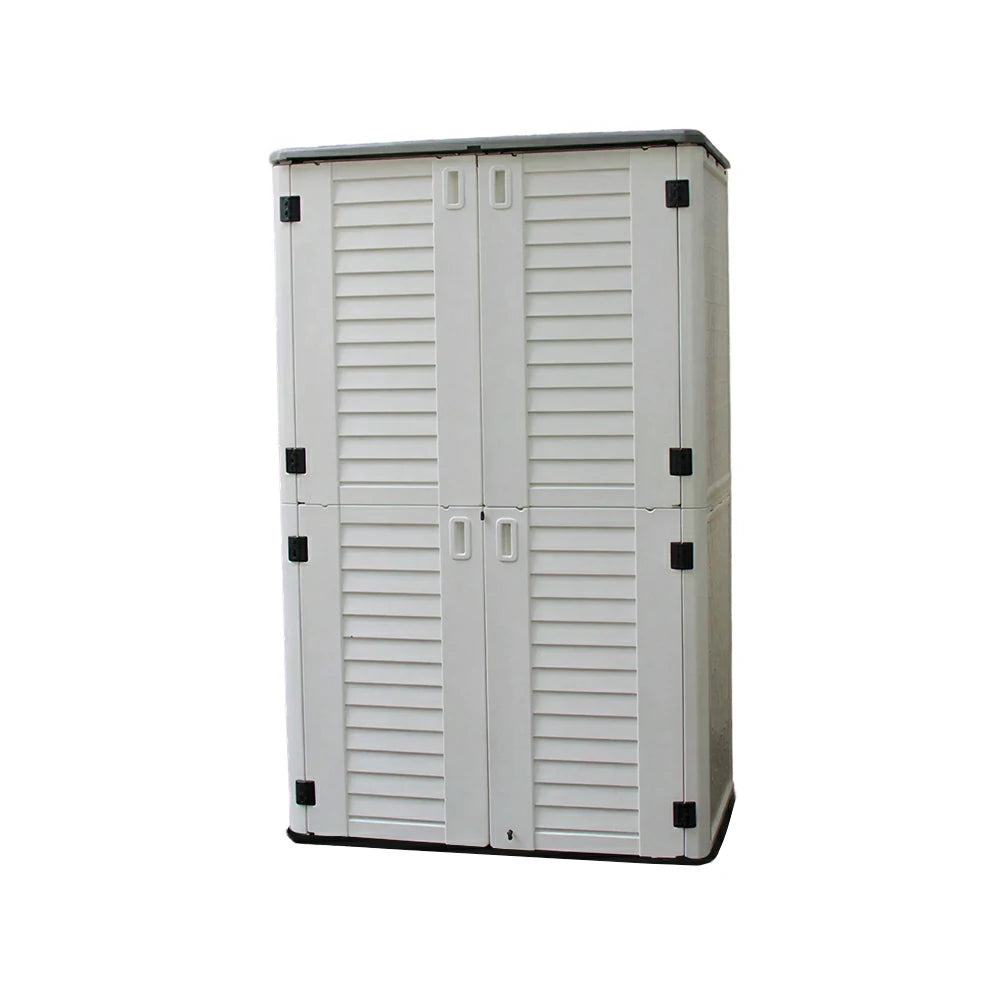SOLARA Outdoor Storage Cabinet - Weatherproof Lockable Tall Garden Patio Tool Storage - White