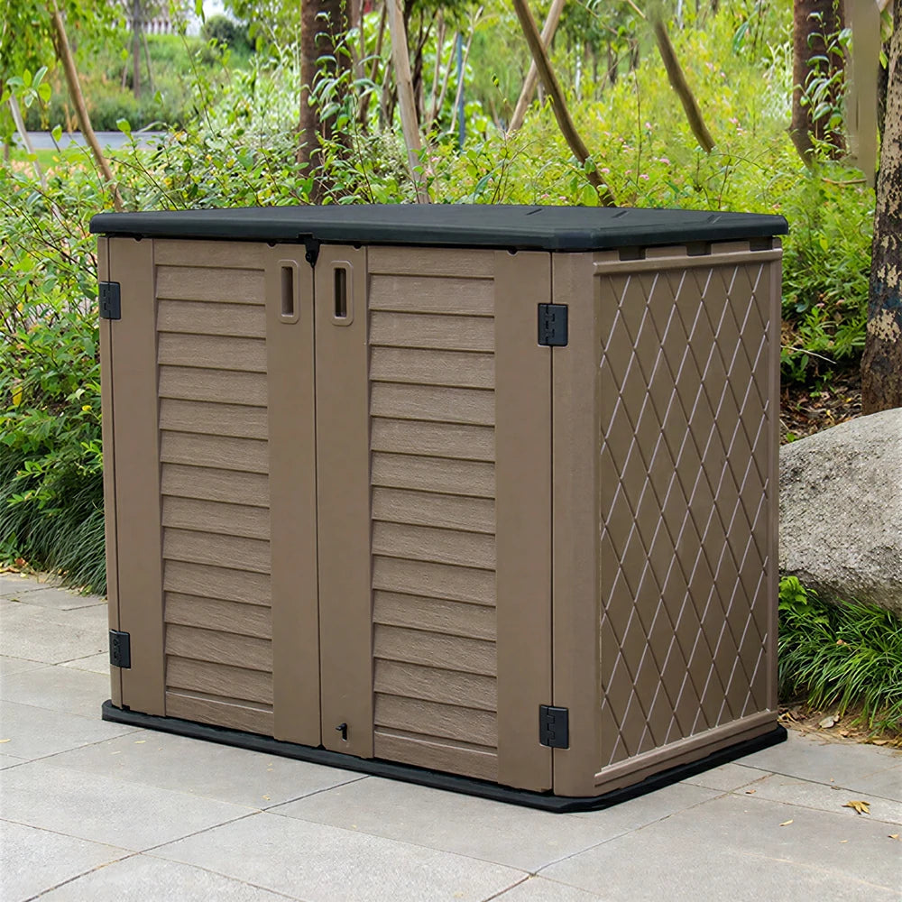SOLARA Outdoor Storage Cabinet - Weatherproof Lockable Single Tier Garden Patio Tool Storage - Brown
