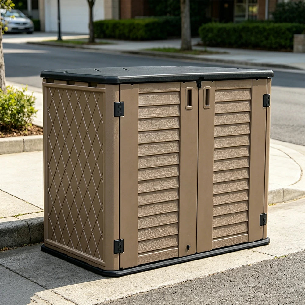 SOLARA Outdoor Storage Cabinet - Weatherproof Lockable Single Tier Garden Patio Tool Storage - Brown