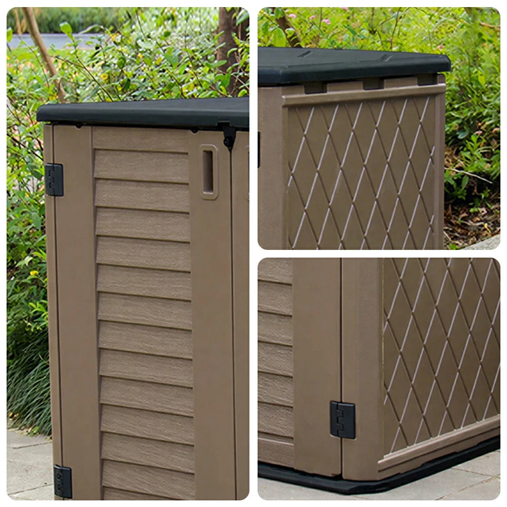SOLARA Outdoor Storage Cabinet - Weatherproof Lockable Single Tier Garden Patio Tool Storage - Brown