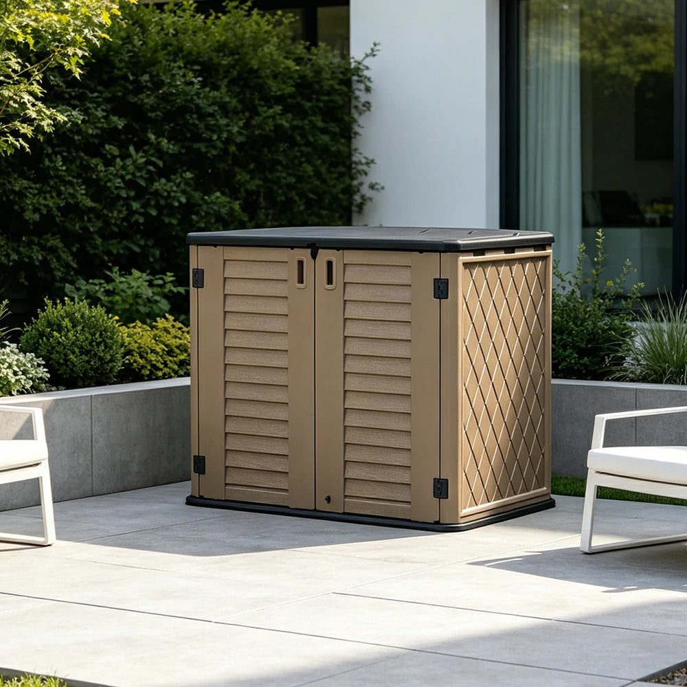 SOLARA Outdoor Storage Cabinet - Weatherproof Lockable Single Tier Garden Patio Tool Storage - Brown