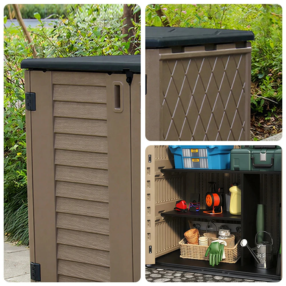 SOLARA Outdoor Storage Cabinet - Weatherproof Lockable Single Tier Garden Patio Shelf Storage - Brown