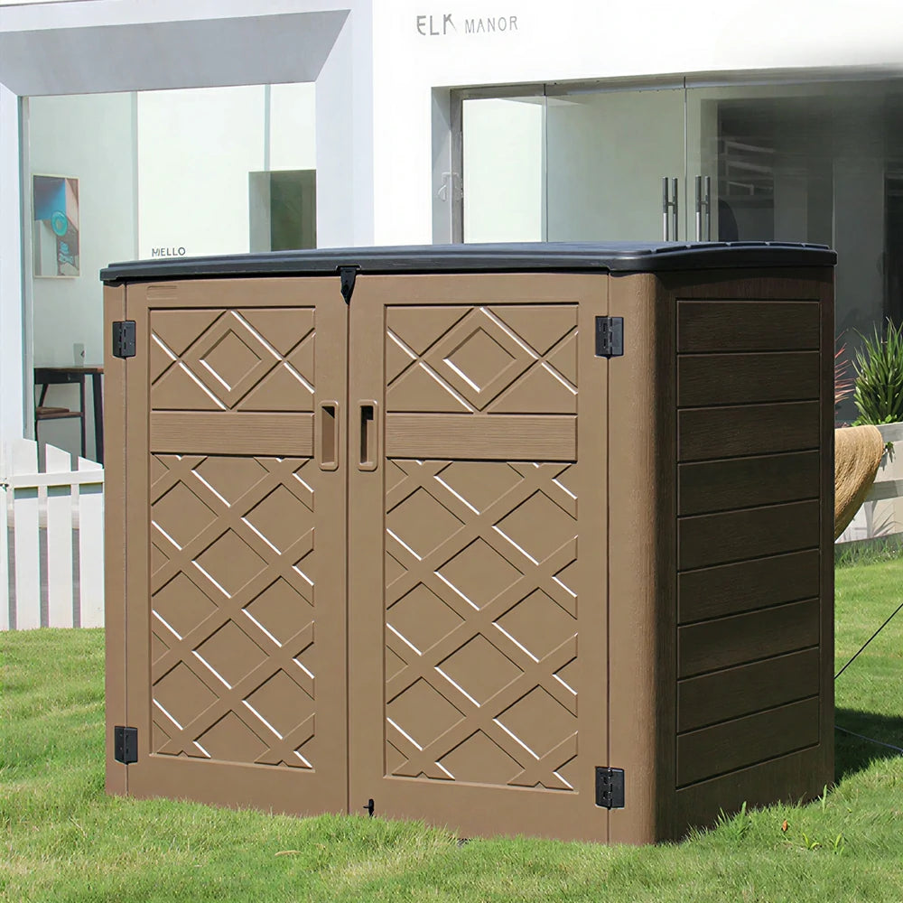 SOLARA Outdoor Storage Cabinet - Weatherproof Lockable Large Garden Patio Tool Storage - Brown