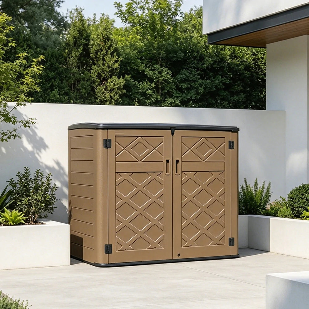 SOLARA Outdoor Storage Cabinet - Weatherproof Lockable Large Garden Patio Tool Storage - Brown