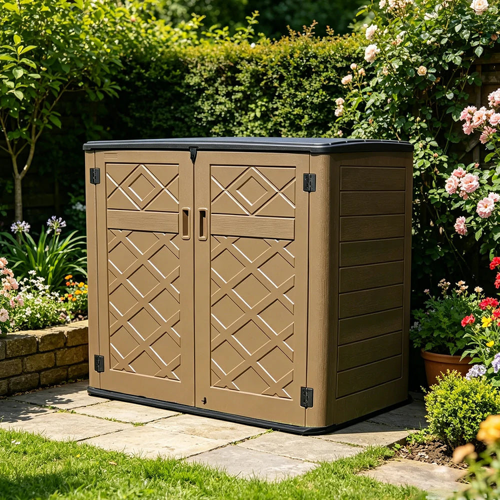 SOLARA Outdoor Storage Cabinet - Weatherproof Lockable Large Garden Patio Tool Storage - Brown