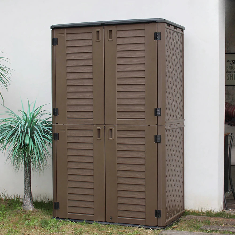 SOLARA Outdoor Storage Cabinet - Weatherproof Lockable Tall Garden Patio Tool Storage - Brown