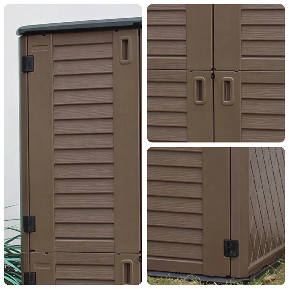 SOLARA Outdoor Storage Cabinet - Weatherproof Lockable Tall Garden Patio Tool Storage - Brown