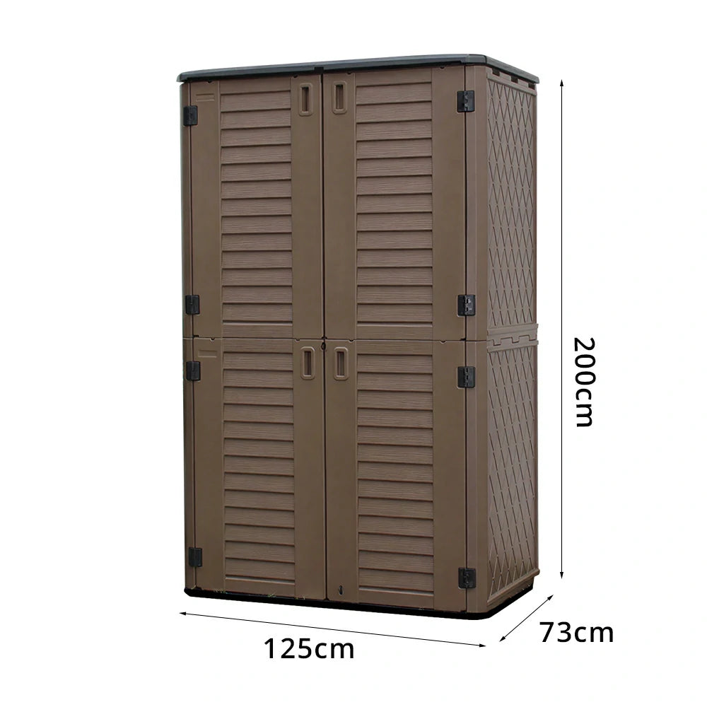 SOLARA Outdoor Storage Cabinet - Weatherproof Lockable Tall Garden Patio Tool Storage - Brown