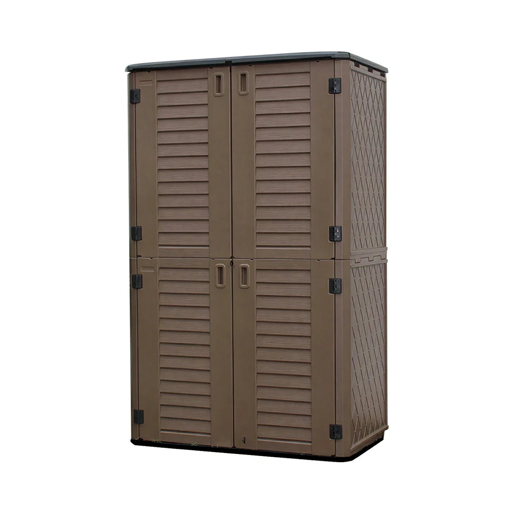 SOLARA Outdoor Storage Cabinet - Weatherproof Lockable Tall Garden Patio Tool Storage - Brown