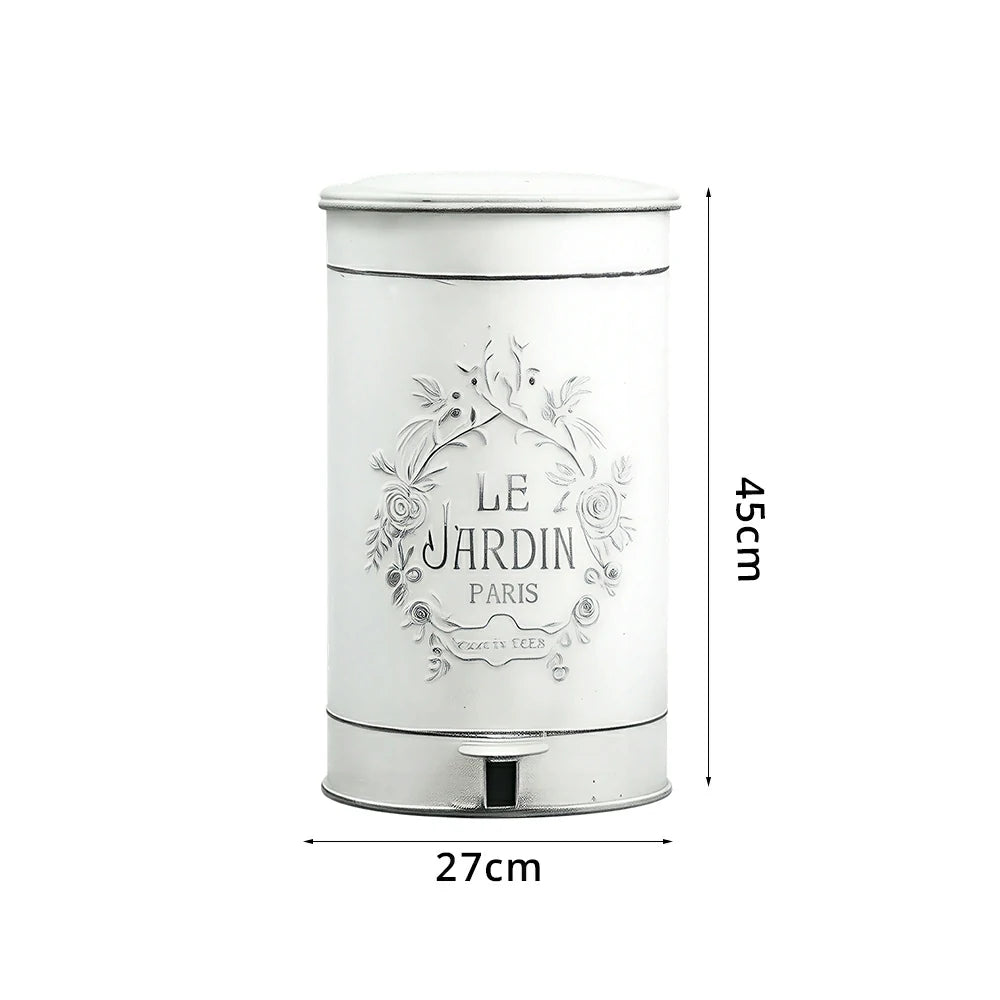 SOLARA 17L Vintage Iron Rubbish Bin - Soft Close Wide Opening Outdoor Waste Bin for Garden Backyard - White