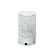 SOLARA 17L Vintage Iron Rubbish Bin - Soft Close Wide Opening Outdoor Waste Bin for Garden Backyard - White & Gold