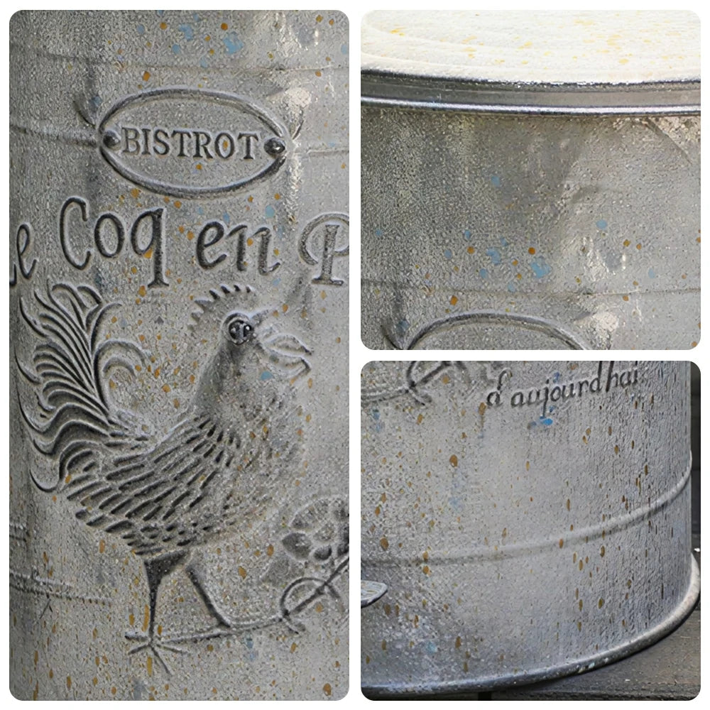SOLARA 17L Vintage Iron Rubbish Bin - Soft Close Wide Opening Outdoor Waste Bin for Garden Backyard - Grey