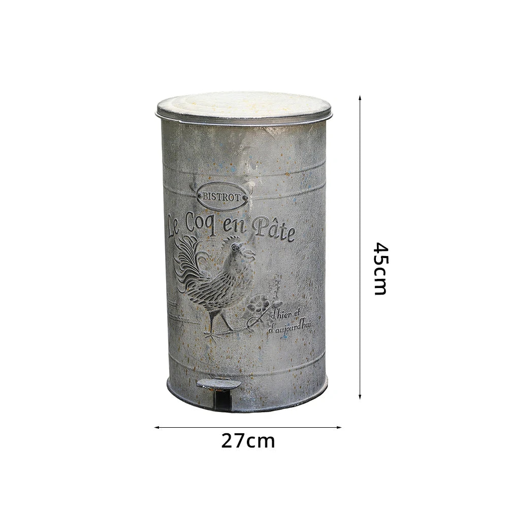 SOLARA 17L Vintage Iron Rubbish Bin - Soft Close Wide Opening Outdoor Waste Bin for Garden Backyard - Grey