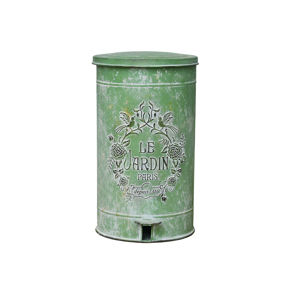 SOLARA 17L Vintage Iron Rubbish Bin - Soft Close Wide Opening Outdoor Waste Bin for Garden Backyard - Green