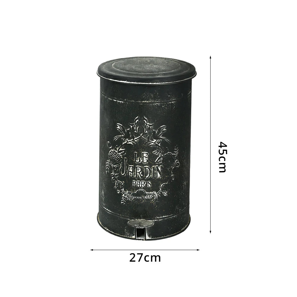 SOLARA 17L Vintage Iron Rubbish Bin - Soft Close Wide Opening Outdoor Waste Bin for Garden Backyard - Black