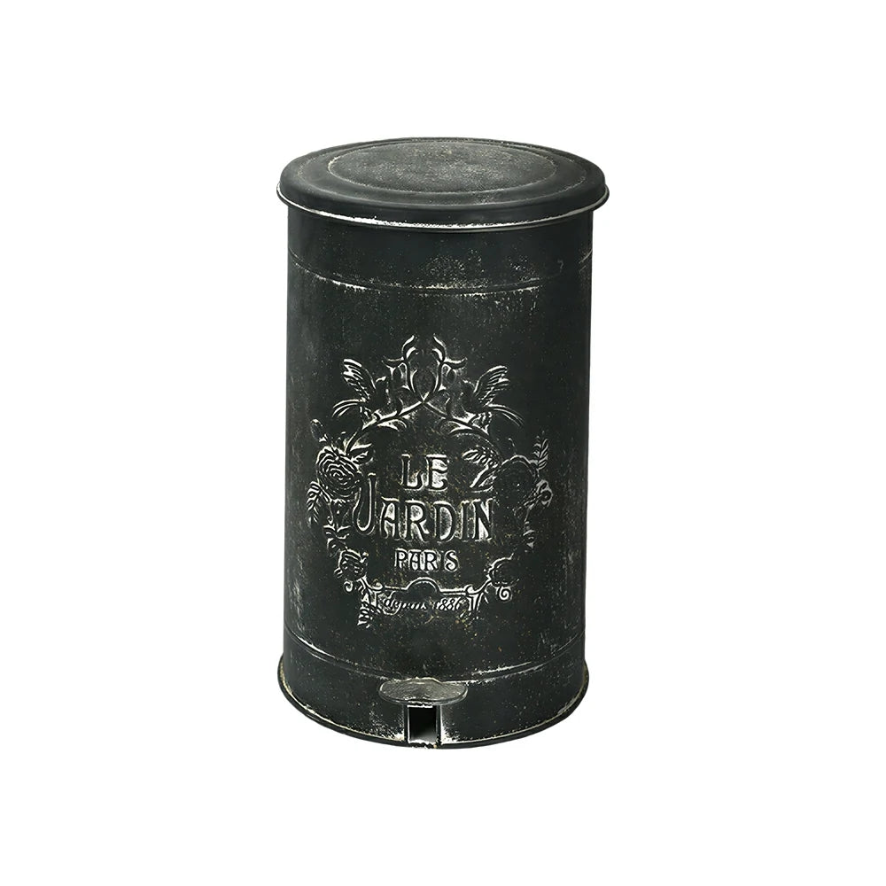 SOLARA 17L Vintage Iron Rubbish Bin - Soft Close Wide Opening Outdoor Waste Bin for Garden Backyard - Black
