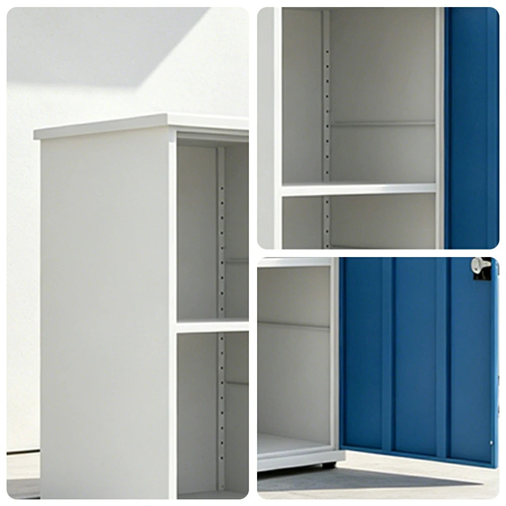 SOLARA Single Door Outdoor Storage Cabinet - Weather Resistant Adjustable Shelf Garden Balcony Utility Cabinet - White & Blue