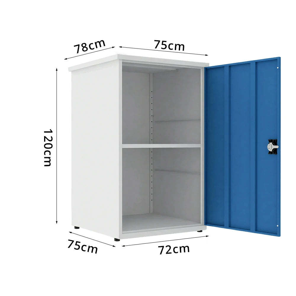 SOLARA Single Door Outdoor Storage Cabinet - Weather Resistant Adjustable Shelf Garden Balcony Utility Cabinet - White & Blue