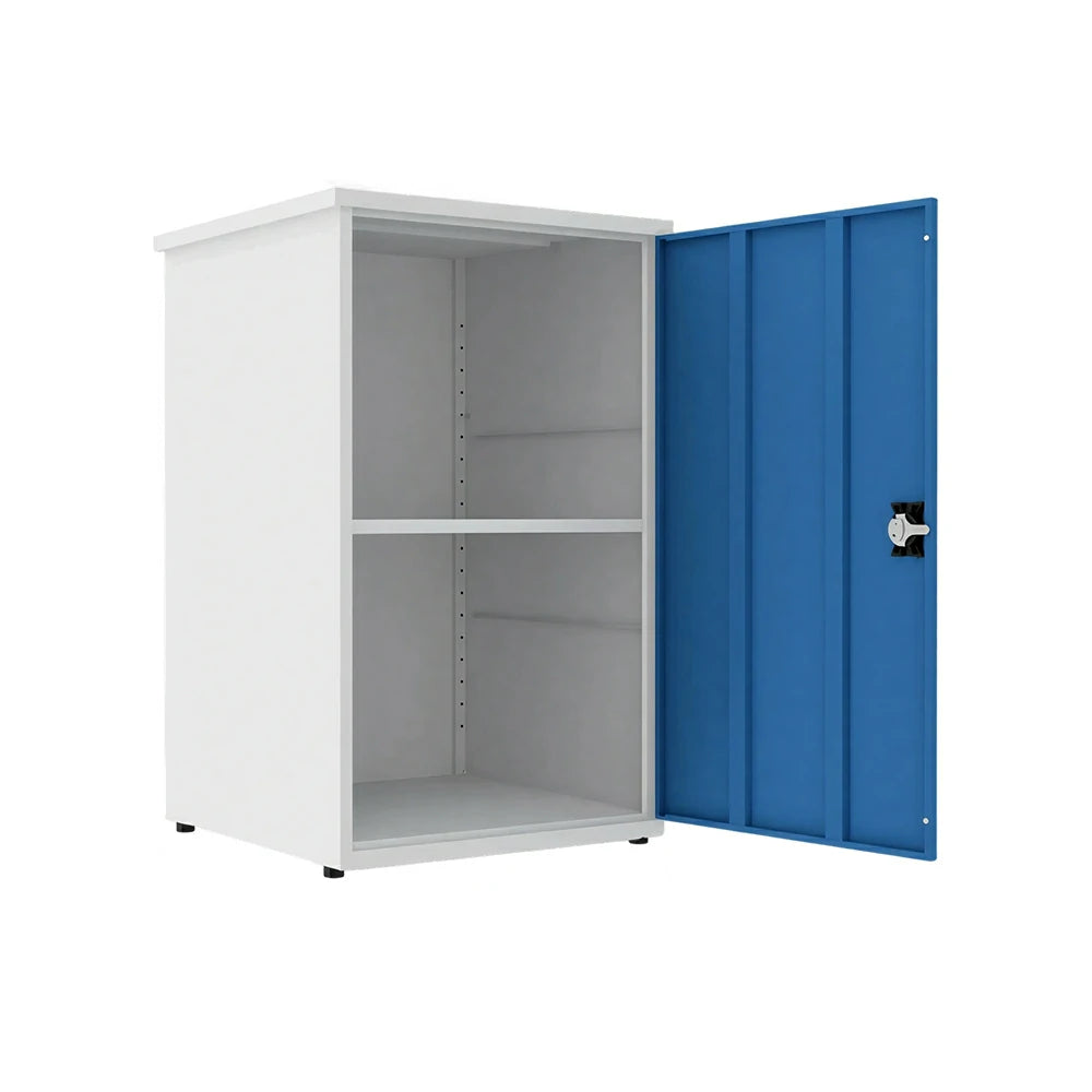 SOLARA Single Door Outdoor Storage Cabinet - Weather Resistant Adjustable Shelf Garden Balcony Utility Cabinet - White & Blue