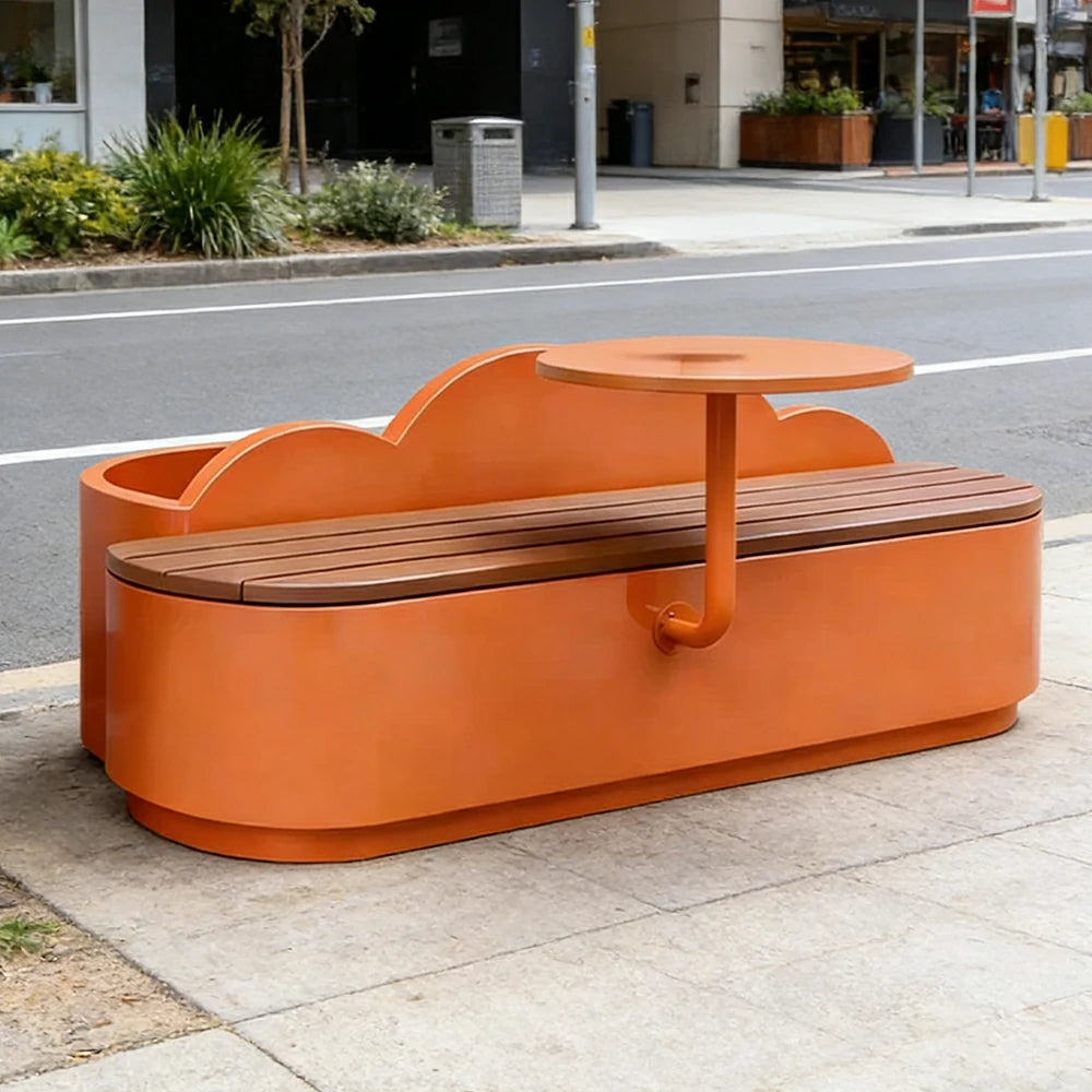 SOLARA 150/180/200cm Planter Bench with Side Table Thick Carbon Steel Structure for Garden Park Commercial Space - Orange