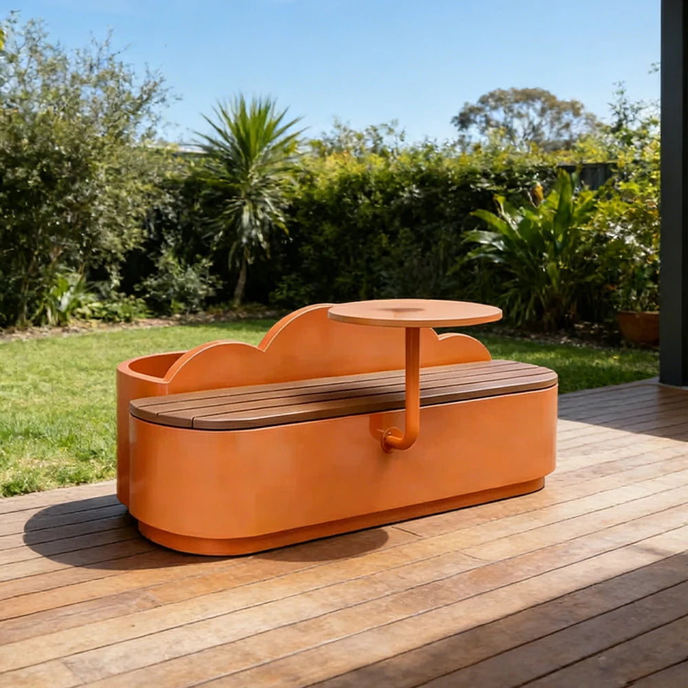 SOLARA 150/180/200cm Planter Bench with Side Table Thick Carbon Steel Structure for Garden Park Commercial Space - Orange