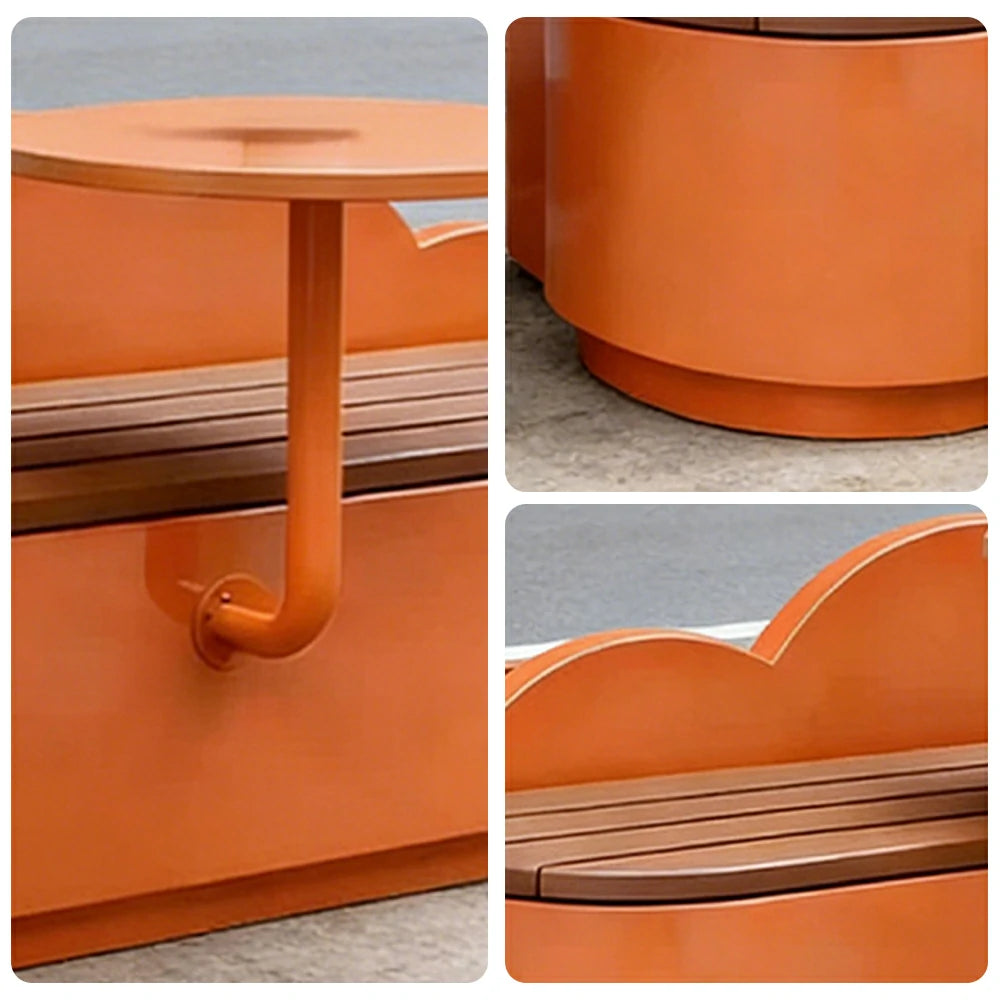 SOLARA 150/180/200cm Planter Bench with Side Table Thick Carbon Steel Structure for Garden Park Commercial Space - Orange