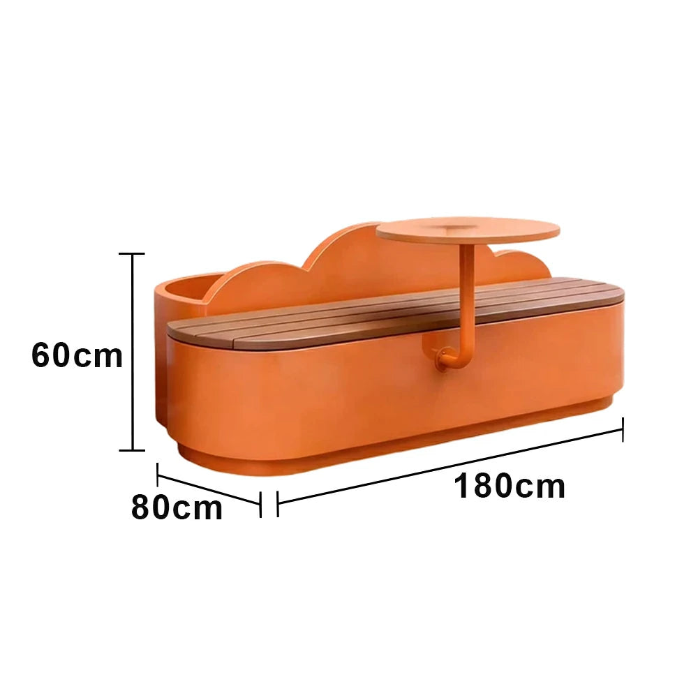 SOLARA 150/180/200cm Planter Bench with Side Table Thick Carbon Steel Structure for Garden Park Commercial Space - Orange