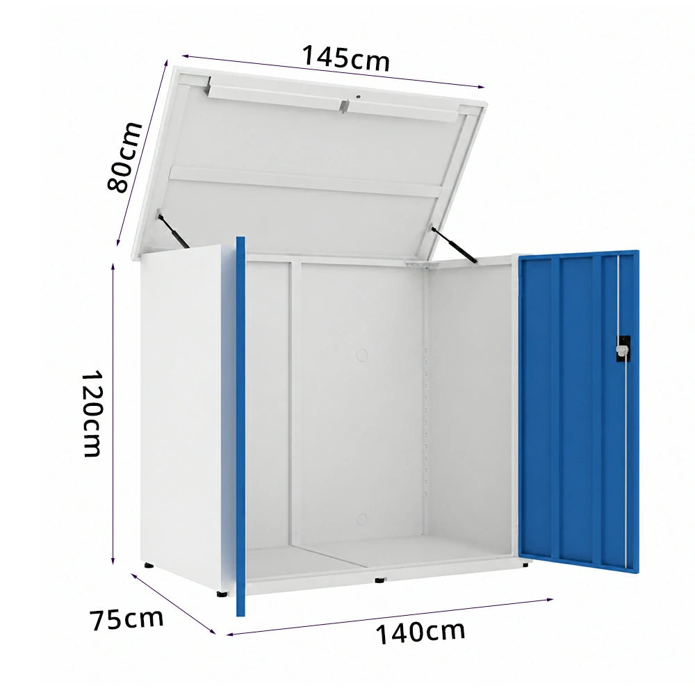 SOLARA Single Door Outdoor Storage Cabinet - Weather Resistant Wide Opening Utility Cabinet for Garden Balcony - White & Blue